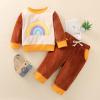 Newborn Infant Baby Girls Boys Cotton Rainbow Autumn Patchwork Long Sleeve Pants Long Sleeves Teen (Brown, 0-6 Months) view 3