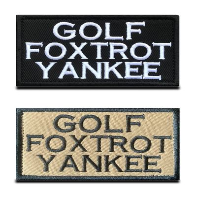 2 Pcs Golf Foxtrot Yankee Embroidered Hook and Loop Fastener Tactical Funny Patch for Backpack Cap Bag Vest Dog Harness-Black &Coyote