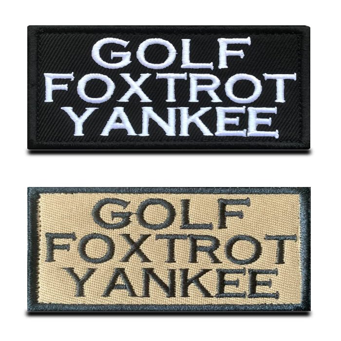 2 Pcs Golf Foxtrot Yankee Embroidered Hook and Loop Fastener Tactical Funny Patch for Backpack Cap Bag Vest Dog Harness-Black &Coyote