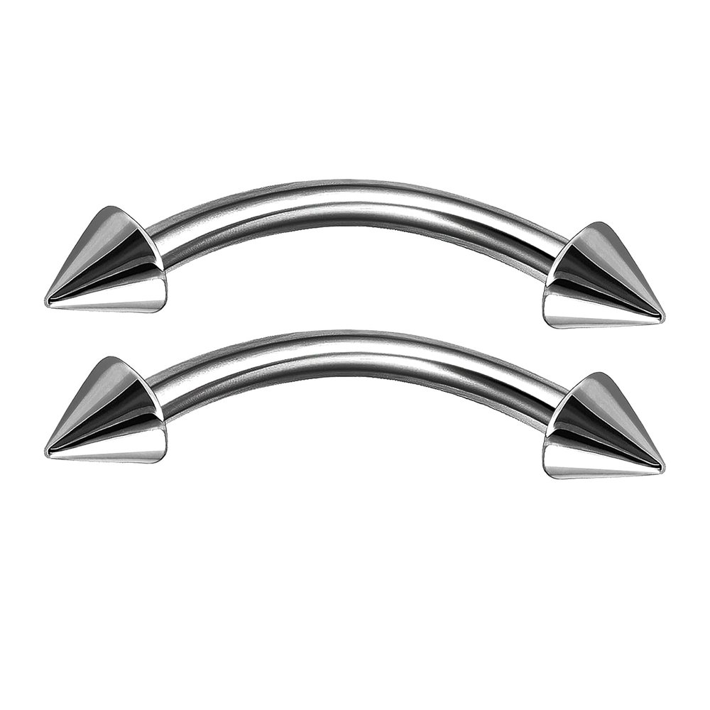 2Pcs Titanium G23 16 gauge 1/2 12mm Barbell Curved Piercing Jewelry Labret Helix Eyebrow Lip Rook Cartilage 3mm Cone M11170