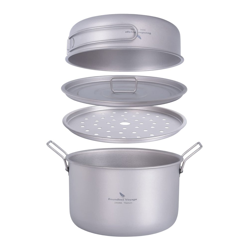 Boundless Voyage Camping Cookware Lightweight Cooking Pot Set Titanium Pot Portable for Outdoor Cooking Traveling Hiking Trekking Backpacking, 1-5 Person (108C+68C+29P)