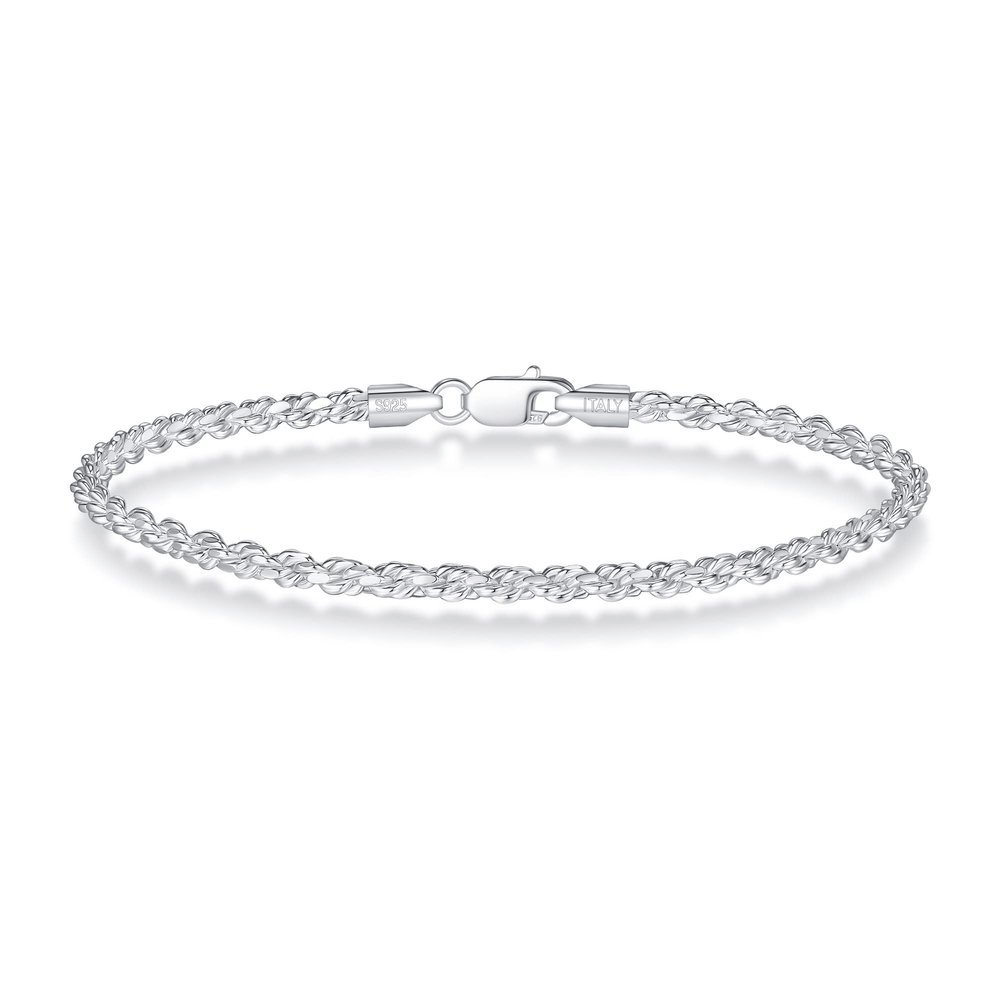 BRIJEWNES 2.5MM 925 Sterling Silver Rope Chain Bracelet for Men 7 In