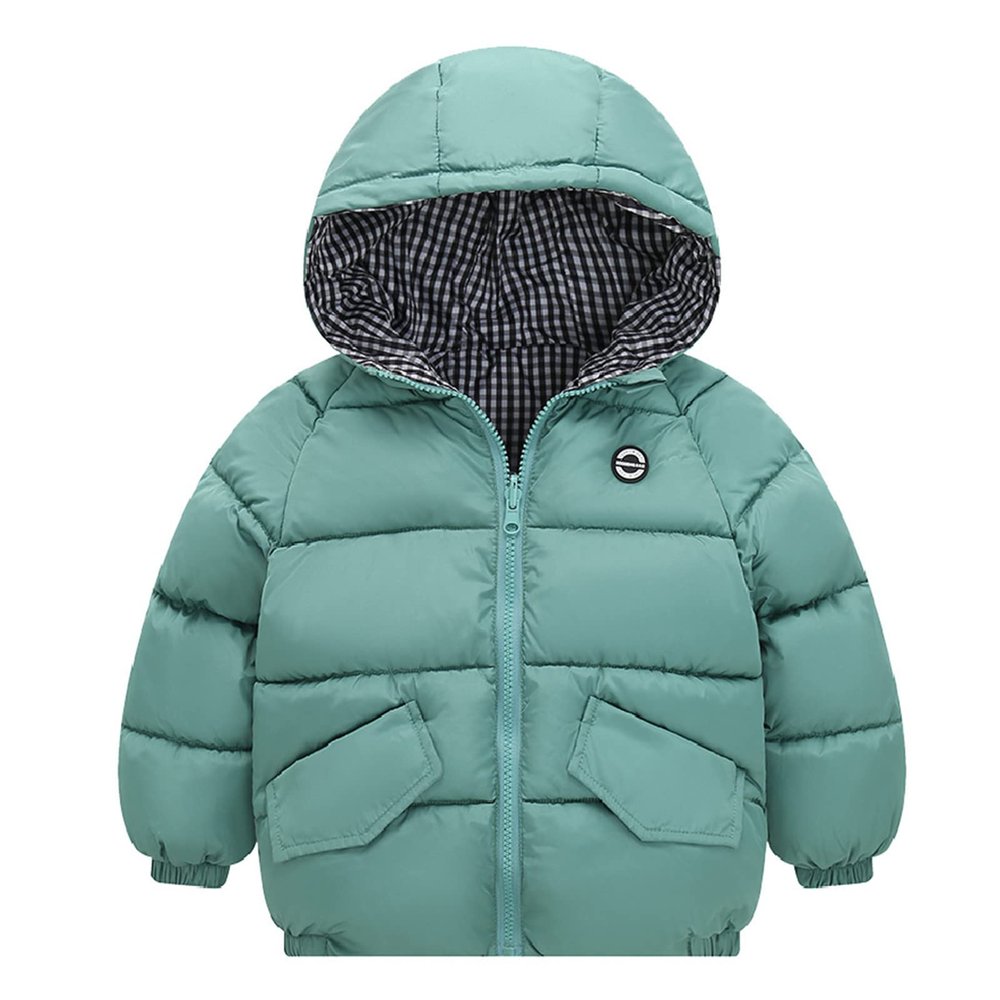 Toddler Kids Baby Boys Girls Winter Warm Jacket Outerwear Plaid Coats Hooded Padded 5t Boys Jacket (Green, 12-18 Months)