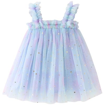 AGQT Toddler Girls Tutu Dress Sleeveless Kids Tulle Tutu Dress Birthday Party Babydoll Dresses Sequin Star-Light Blue Size 2-3T