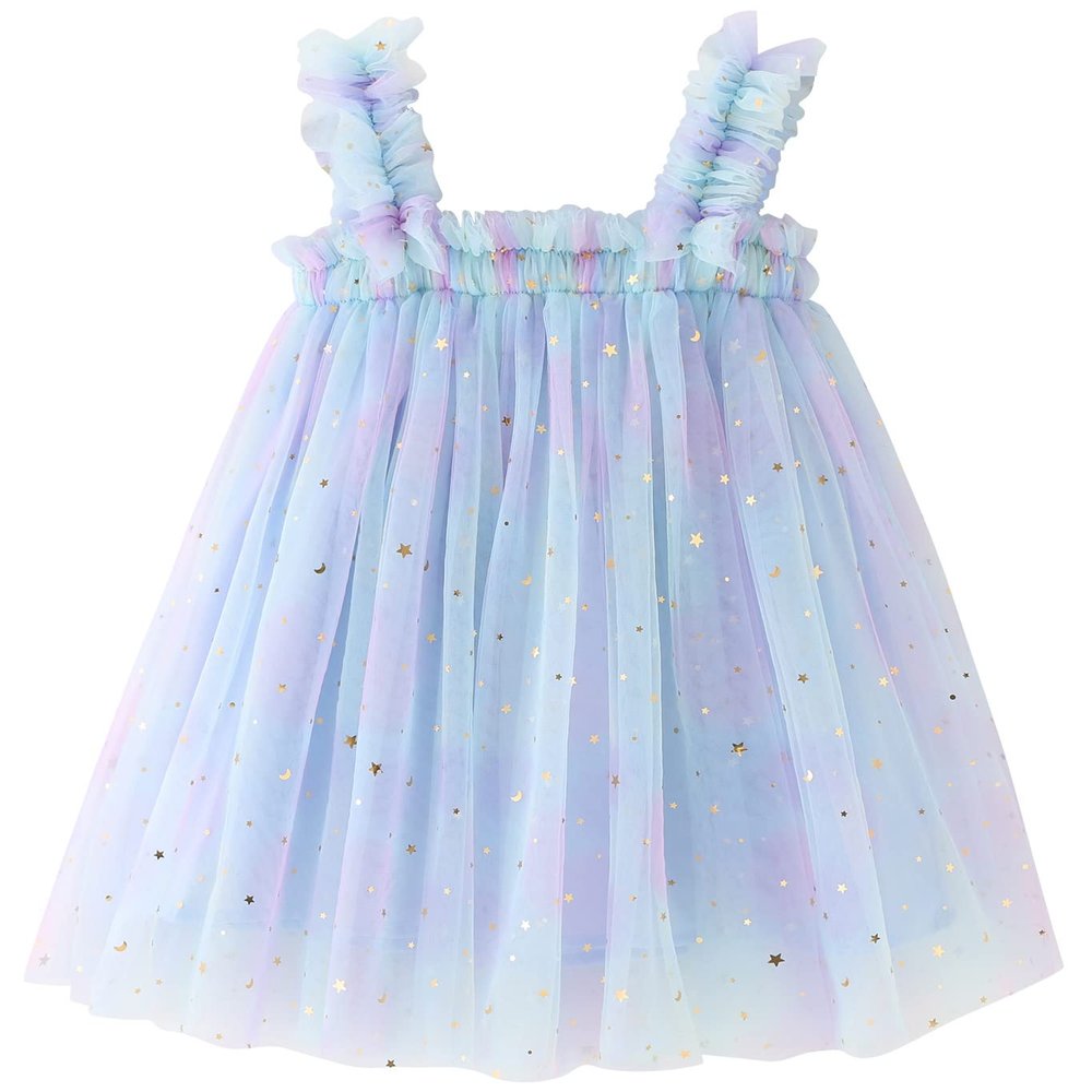 AGQT Toddler Girls Tutu Dress Sleeveless Kids Tulle Tutu Dress Birthday Party Babydoll Dresses Sequin Star-Light Blue Size 2-3T