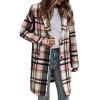 Women's Casual Woolen Long Plaid Jackets Button Up Trendy 2022 Fall Flannel Shacket Jacket Oversized Lapel Coats Cardigan B-Pink view 1