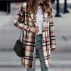 Women's Casual Woolen Long Plaid Jackets Button Up Trendy 2022 Fall Flannel Shacket Jacket Oversized Lapel Coats Cardigan B-Pink view 2