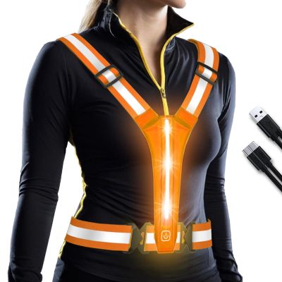 OMKHE LED Reflective Vest Running Gear, Lights Up Running Vest Rechargeable, High Visibility Reflective Running Gear for Night Walking Running Cycling Jogging