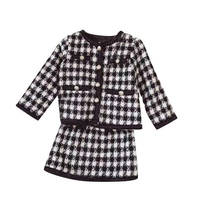 Children Kids Toddler Infant Baby Girls Long Sleeve Patchwork Coat Jacket Outer Plaid Skirt Outfit (Black, 18-24 Months)