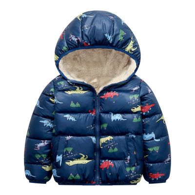 Toddler Kids Baby Boys Girls Winter Warm Thick Fleece Jacket Dinosaur Cartoon Coats Outerwear for (Navy, 2-3 Years)