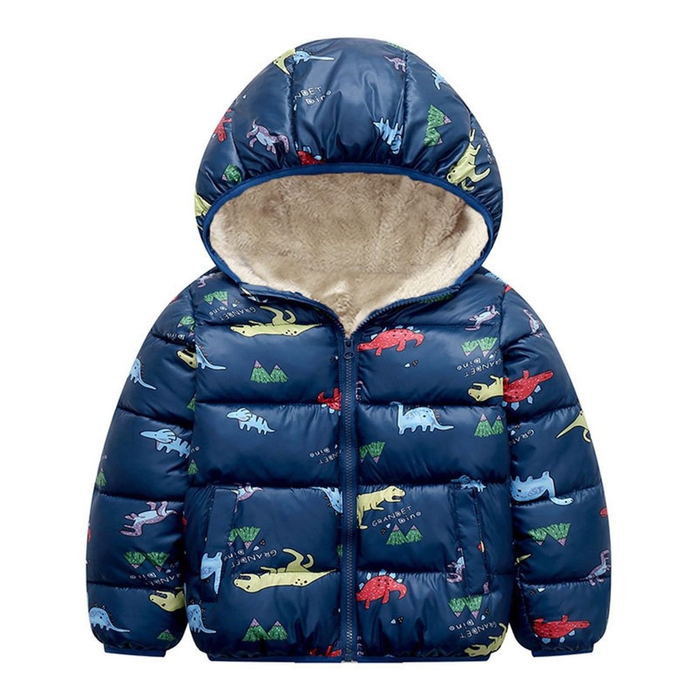 Toddler Kids Baby Boys Girls Winter Warm Thick Fleece Jacket Dinosaur Cartoon Coats Outerwear for (Navy, 2-3 Years)