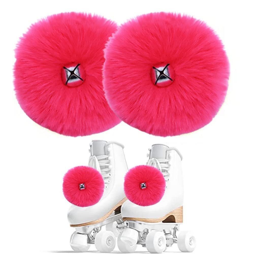 Blaward 2 Pieces Roller Skate Pom Poms for Women Girls Princess Tie-on Ice Skate Pompom Puff Balls with Jingle Bells Fuzzy Pom Poms for Quad Roller Skate Accessories