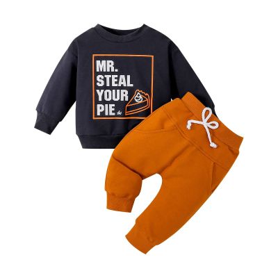 Kids Boys Casual Fashionable Long Sleeves Cute Letters Prints Sweatshirts Top Pants 2pcs Baby Boy (Navy, 12-18 Months)