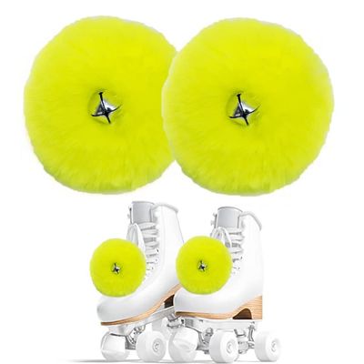2 Pieces Roller Skate Pom Poms for Women Girls Princess Tie-on Ice Skate Pompom Puff Balls with Jingle Bells Fuzzy Pom Poms for Quad Roller Skate Accessories
