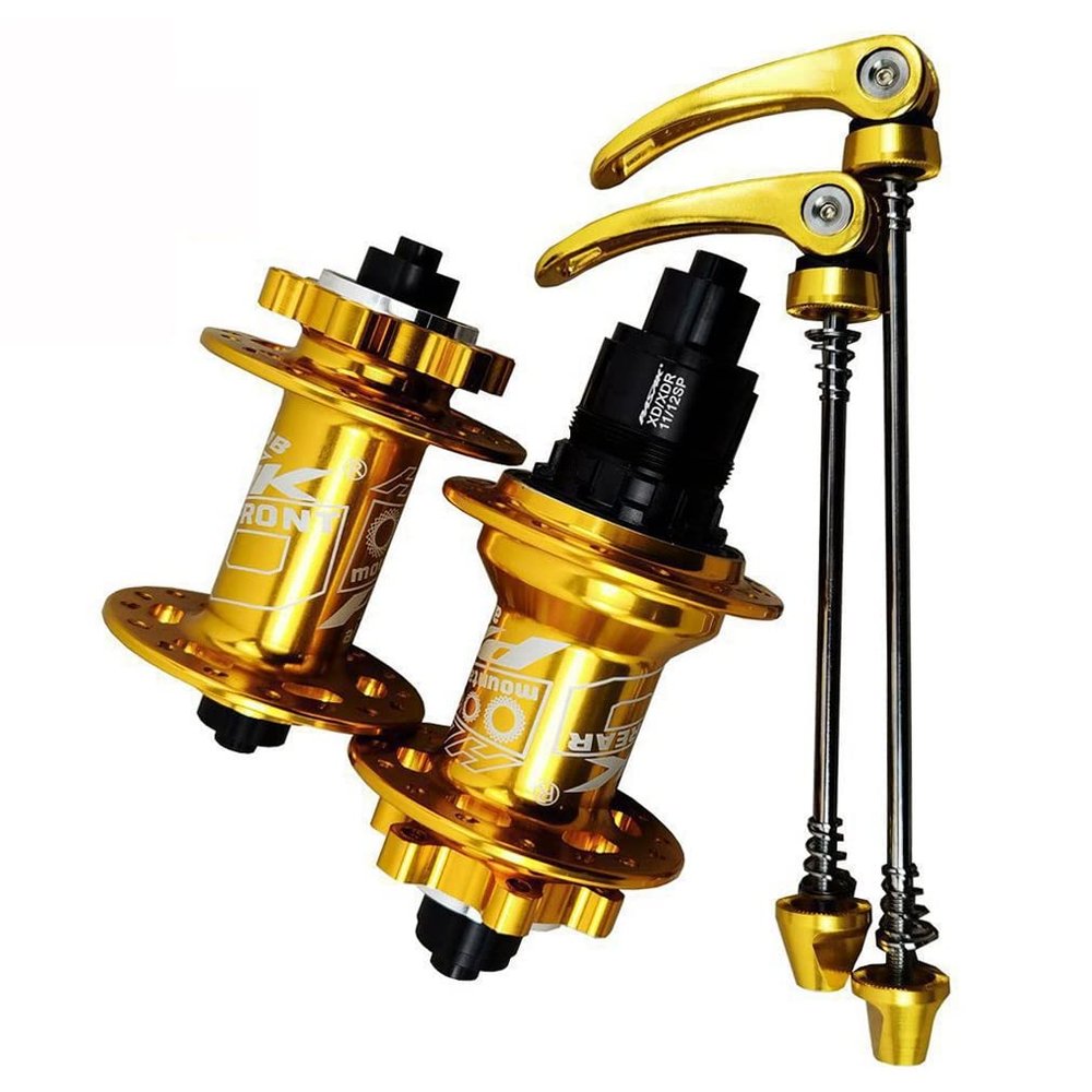 HSQMA MTB Bike Disc Brake Hubs 32 Holes Bicycle Bearing Hub 120 Clicks 6 Claws QR 100/135mm Front Rear Hub Set XD/XDR 11 12 Speed (Color : 32H Gold)