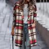 Women's Casual Woolen Long Plaid Jackets Button Up Trendy 2022 Fall Flannel Shacket Jacket Oversized Lapel Coats Cardigan B-Khaki view 3