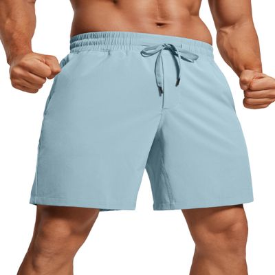 CRZ YOGA Men's Linerless Workout Shorts 7'' - Quick Dry for Running Sports Athletic Gym with Pockets Light Grayish Blue Large