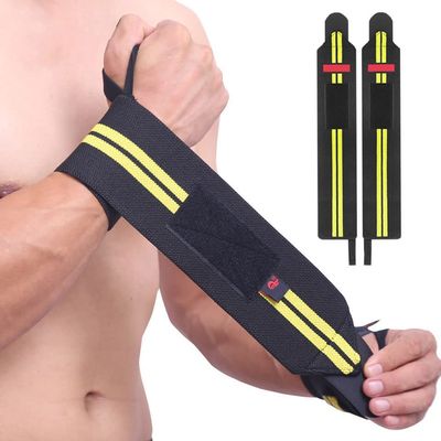 1 Pair Wristband Wrist Support Weight Lifting Gym Training Wrist Support Brace Straps Wraps Crossfit Powerlifting (Yellow)