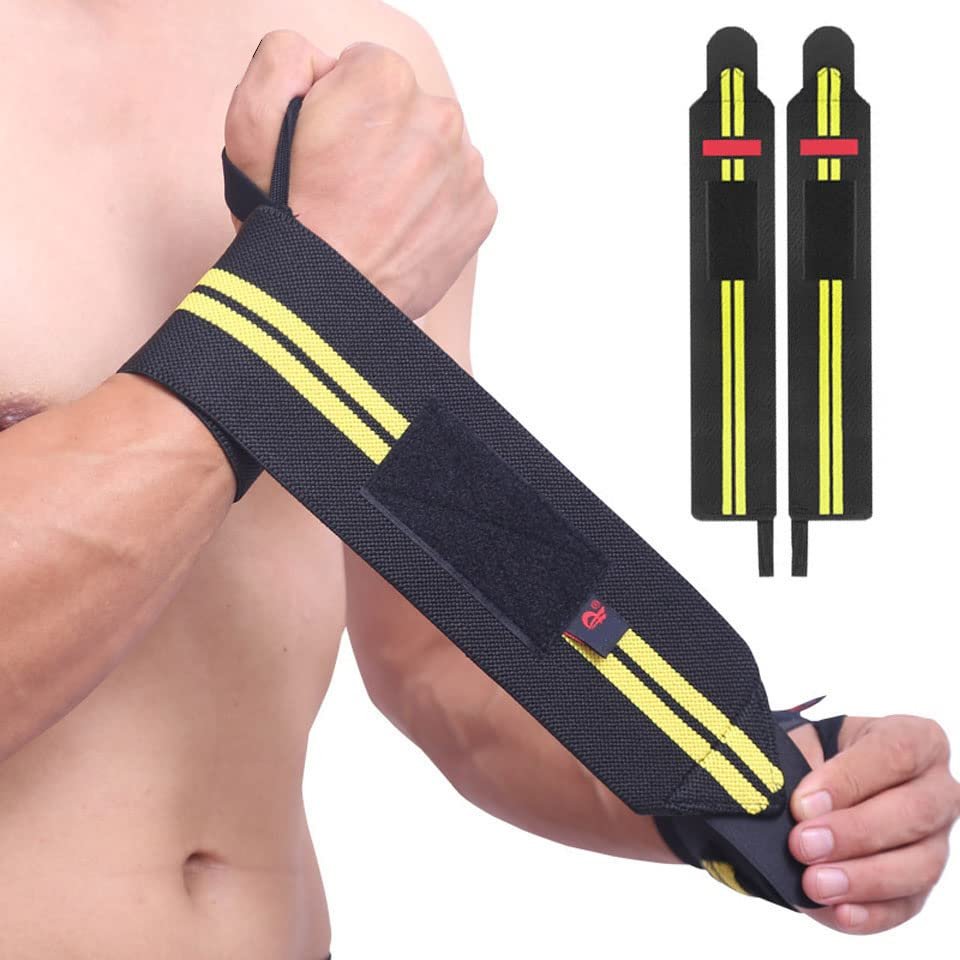 1 Pair Wristband Wrist Support Weight Lifting Gym Training Wrist Support Brace Straps Wraps Crossfit Powerlifting (Yellow)