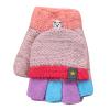 Toddler Soft Convertible Flip Top Fleece Color Block Gloves Kids Baby Boys Girls Winter Warm Knit (Pink, One Size) view 1