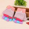 Toddler Soft Convertible Flip Top Fleece Color Block Gloves Kids Baby Boys Girls Winter Warm Knit (Pink, One Size) view 2