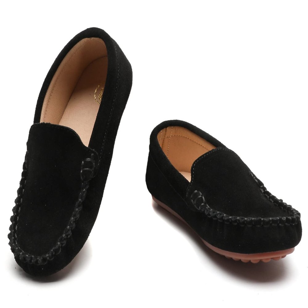 DADAWEN Toddler Little Kid Boys Girls Soft Suede Leather Slip On Flat Boat Dress Shoes Wedding Church Oxford Shoes Loafers Black US Size 2 M Little Kid