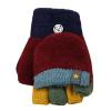 Toddler Soft Convertible Flip Top Fleece Color Block Gloves Kids Baby Boys Girls Winter Warm Knit (Wine, One Size) view 1
