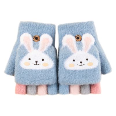 Winter Gloves for Toddler Kids Cartoon Boys Girls Soft Warm Wool Lined Gloves Full Finger Children (Blue, One Size)