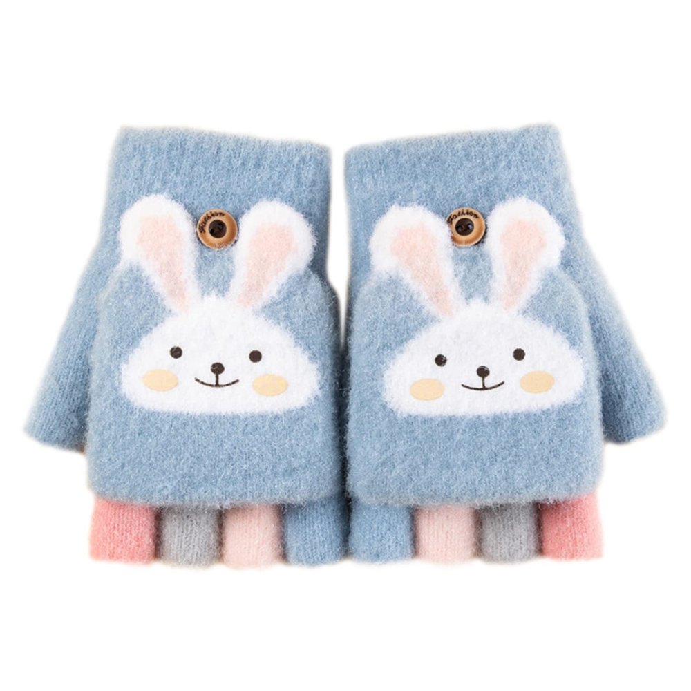 Winter Gloves for Toddler Kids Cartoon Boys Girls Soft Warm Wool Lined Gloves Full Finger Children (Blue, One Size)