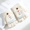 Cartoon Convertible Flip Top Gloves Toddler Kids Winter Wool Knit Fingerless Gloves with Mitten Cover (White, One Size) view 3