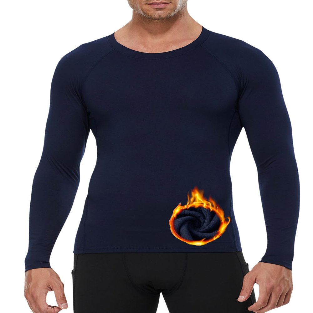 Yuerlian Men's Compression Shirts Long Sleeve, Base-Layer Tops Quick Dry Workout Crewneck T Shirts Sports Running Tops 1 Pack