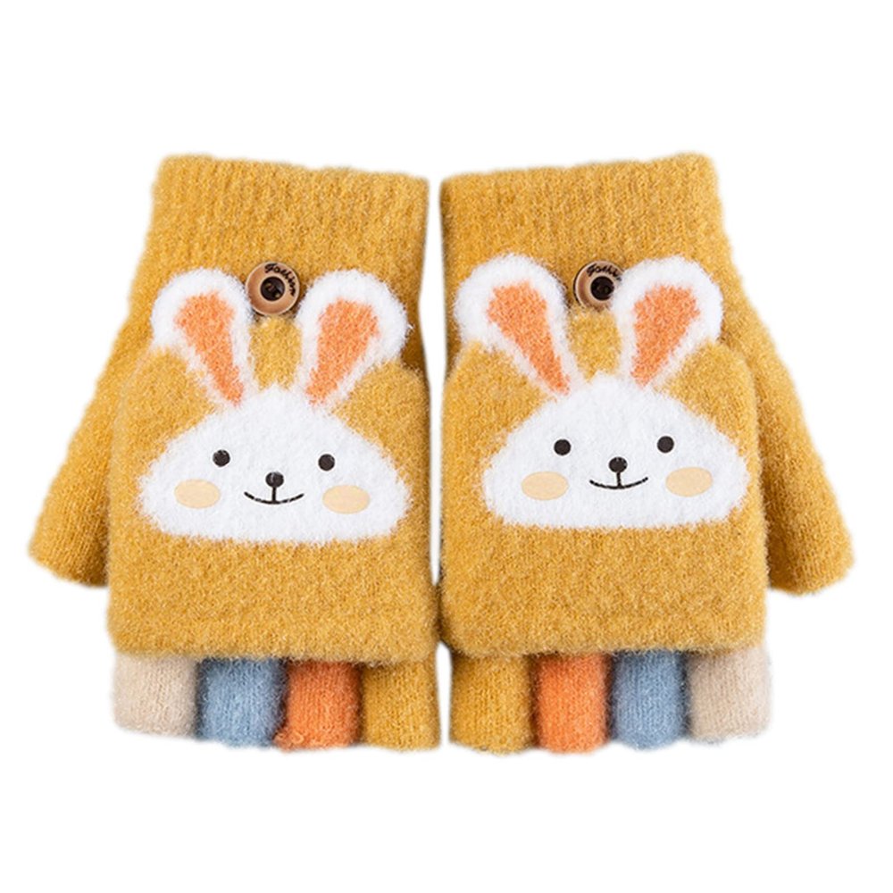 Winter Gloves for Toddler Kids Cartoon Boys Girls Soft Warm Wool Lined Gloves Full Finger Children (Yellow, One Size)