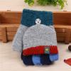 Toddler Soft Convertible Flip Top Fleece Color Block Gloves Kids Baby Boys Girls Winter Warm Knit (Grey, One Size) view 3