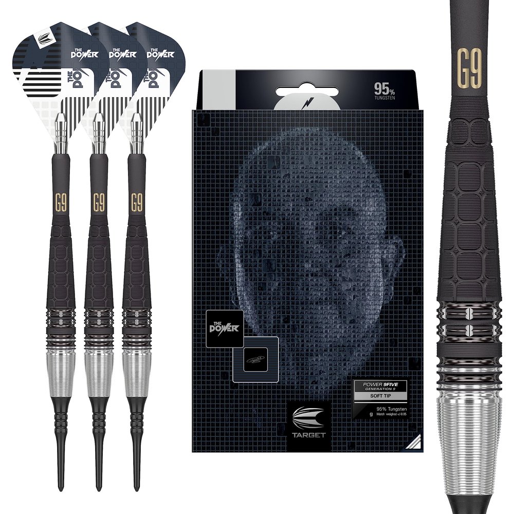 Target Darts Phil Taylor Power 9-Five Gen 9 18G 95% Tungsten Soft Tip Darts Set, Black and Silver (9FIVEGEN9SOFT)