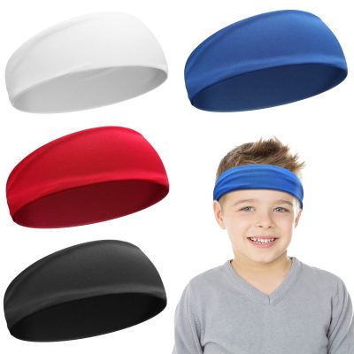 Civaner 4 Pcs Boys Headbands Athletic Sweatbands Kids Sports Wicking Breathable Headbands Elastic for Girls Boys Football(Black, White, Blue, Red)