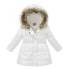 winying Kids Girls Medium Long Puffer Jacket Metallic Glitter Long Sleeve Winter Coat with Faux Fur Hooded White 5-6 Years view 1