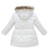 winying Kids Girls Medium Long Puffer Jacket Metallic Glitter Long Sleeve Winter Coat with Faux Fur Hooded White 5-6 Years view 2