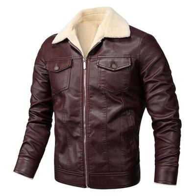 Men Sherpa Lined Faux Leather Jacket Winter Fleece Lapel Motorcycle Coat Vintage Fur Collar Jacket Leather Jacket (Brown,4X-Large)