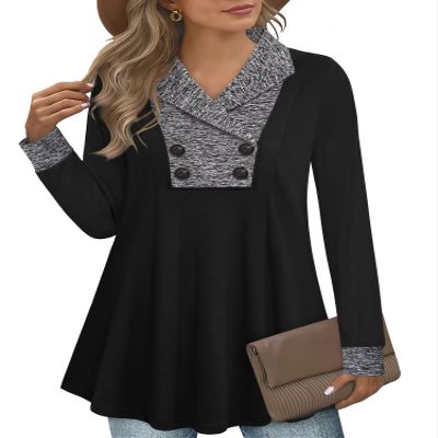 Bebonnie Womens Fall Fashion 2024, Ladies Sweaters Long Sleeve Casual Business Notch V Neck Work Outfits for Women Office Sweatershirts Pullover Tunic Tops to Wear with Leggings Multicolor Black L
