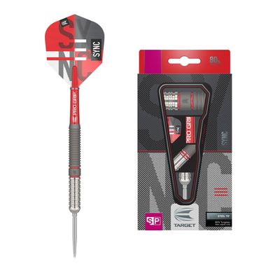 Target Darts Sync 01 23G 80% Tungsten Swiss Point Steel Tip Darts Set, Red, Silver and Black