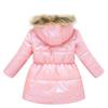 winying Kids Girls Medium Long Puffer Jacket Metallic Glitter Long Sleeve Winter Coat with Faux Fur Hooded Pink 7-8 Years view 3