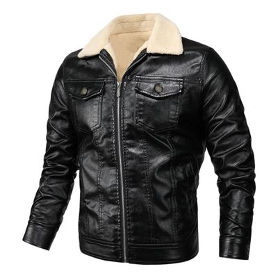 Maiyifu-GJ Men Sherpa Lined Faux Leather Jacket Winter Fleece Lapel Motorcycle Coat Vintage Fur Collar Jacket Leather Jacket (Black,XX-Large)