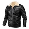 Maiyifu-GJ Men Sherpa Lined Faux Leather Jacket Winter Fleece Lapel Motorcycle Coat Vintage Fur Collar Jacket Leather Jacket (Black,XX-Large) view 1