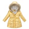 Oyolan Kids Girls Metallic Shiny Jacket with Faux Fur Hooded Trim Zipper Winter Windproof Outwear Gold 11-12 Years view 1