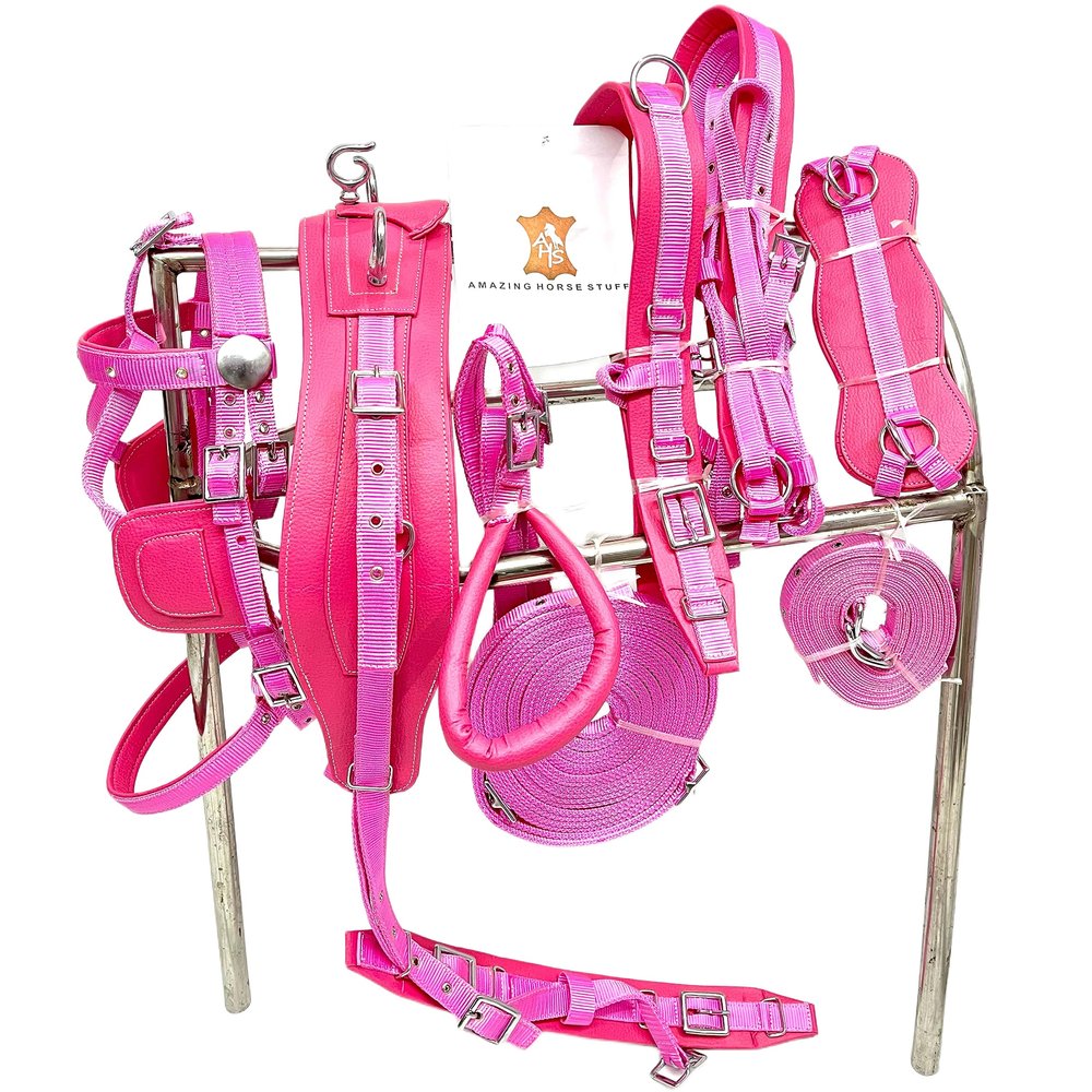 AMAZING HORSE STUFF Unisex Nylon Driving Harness in Pink for Single Horse Cart Pink (Pony)