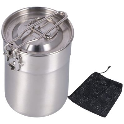 Beufee Stainless Steel Camping Pot, 1L Outdoor Coffee Maker Cup French Press Coffee Maker Camping Cooking Pot with Foldable Handle Lid for Hiking