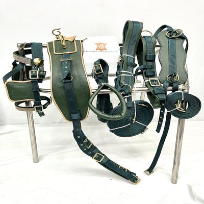 AMAZING HORSE STUFF Olive Green Nylon Driving Harness | Beige Patent Piping | Full | Cob | Pony | Shetland | Mini | (Pony)