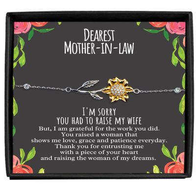 Gift for Mother in Law at Wedding, from Son in Law, MIL bracelet funny gift for Mother-in-Law, Mother's Day, Christmas, Sunflower Bracelet