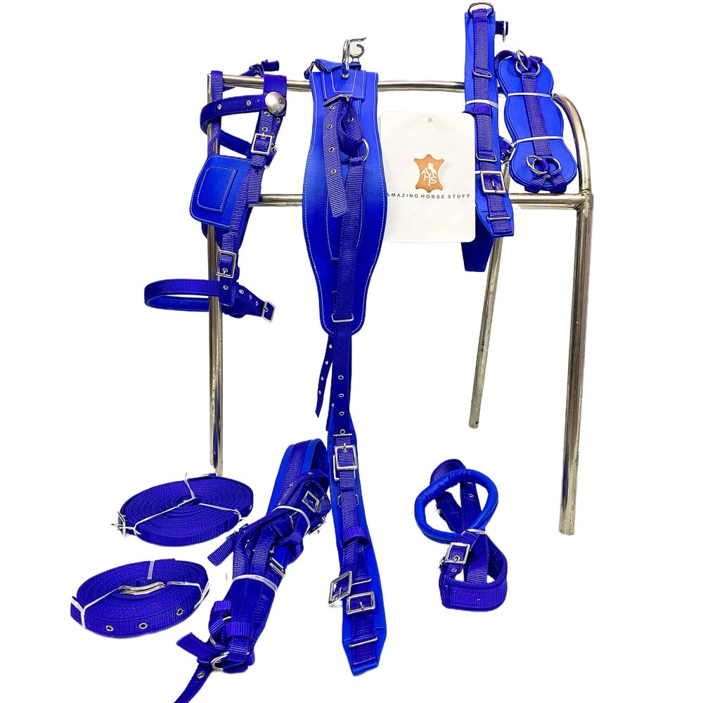AMAZING HORSE STUFF Blue Nylon Horse Driving Harness for Single Horsecart (Mini)