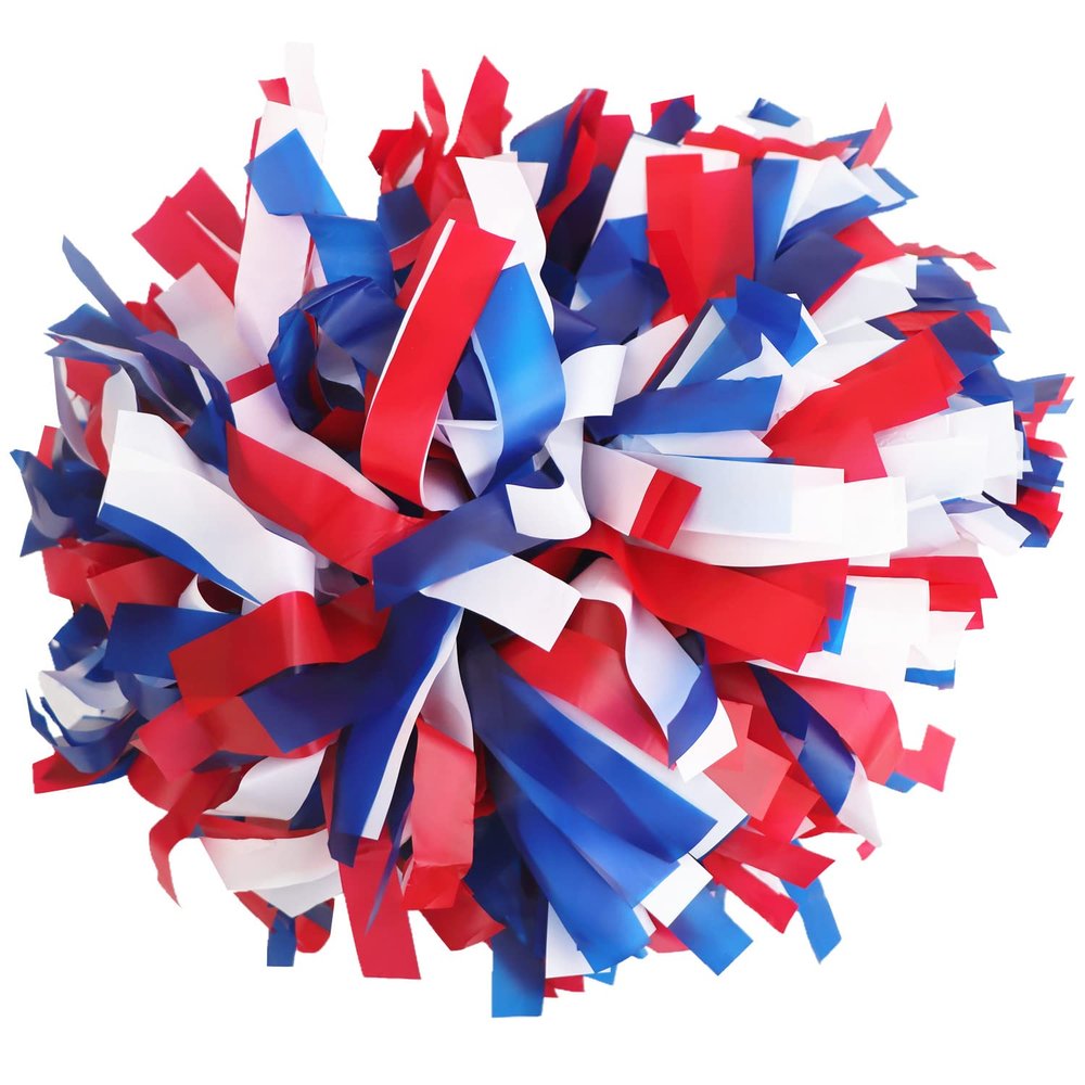 Gbateri 2 Pieces 6 Inches Plastic Cheerleading Pom Poms with Baton Handle, Cheerleader Pom Poms, Cheering Pom Poms Cheer Pompoms for School Spirit Dance Party Cheering Squad(Royal Blue/Red/White)